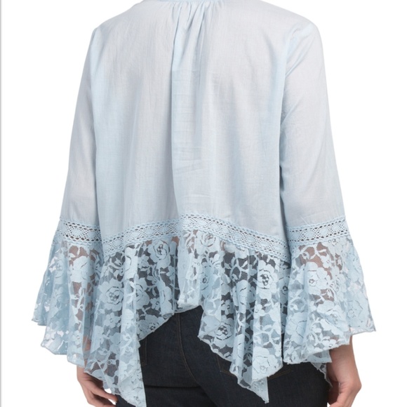 NWT Powder Blue Bell Sleeve Blouse w/Lace Trim - Picture 2 of 8
